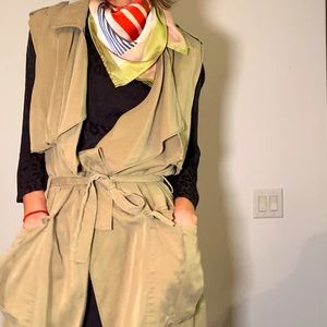 Zara Kaki/ Green Cardigan with pockets, Long Vest with belt